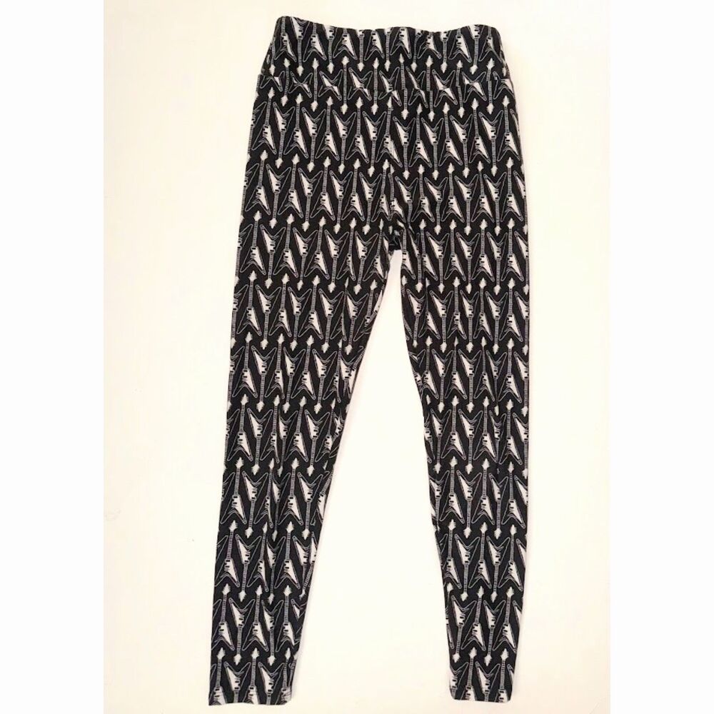 LuLaRoe women's leggings OS black white guitar print music pants one size S M L